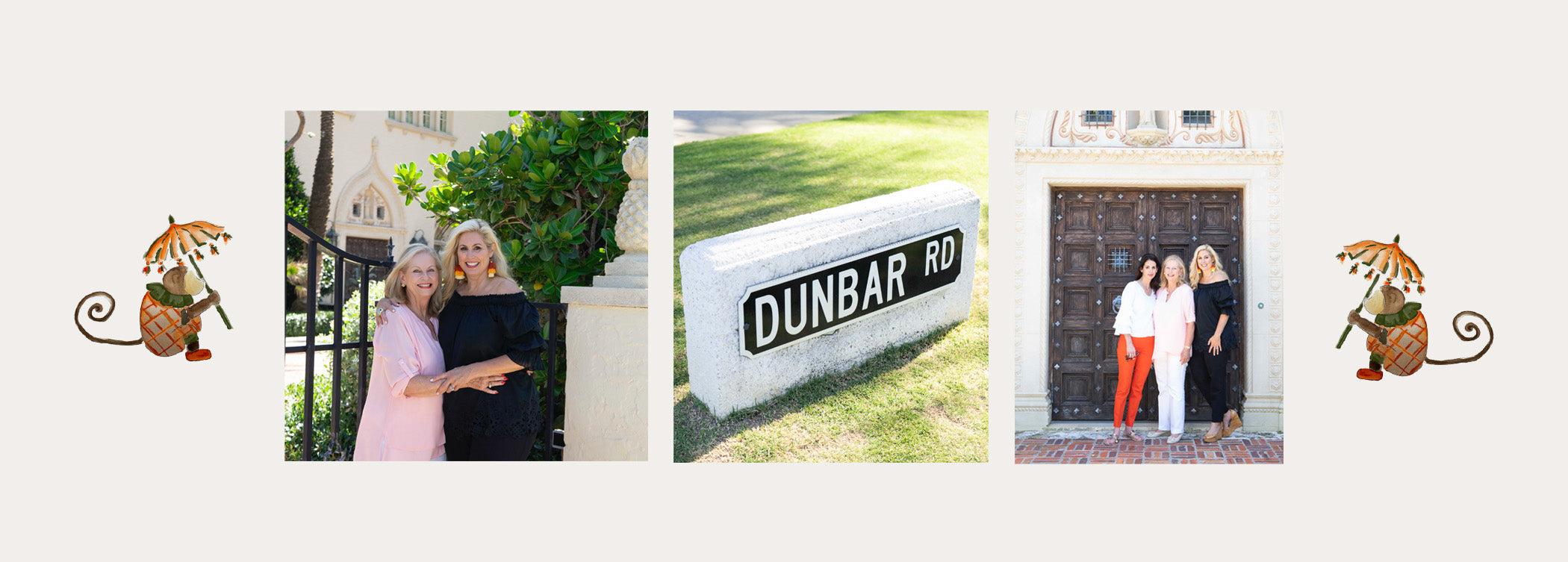 Selection of photos from Carla, including one with her mother, her sister, the Dunbar Road sign, flanked by two monkeys.